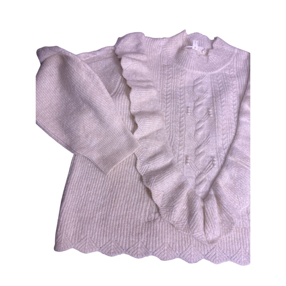 Per Una Fringe Knit Sweater Womens Medium Cream Long Sleeve Cottagecore